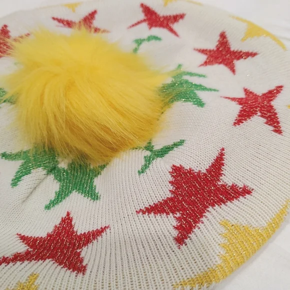 HBC Stripes + Color Me Courtney shimmer stars pompom beret hat - Picture 3 of 6
